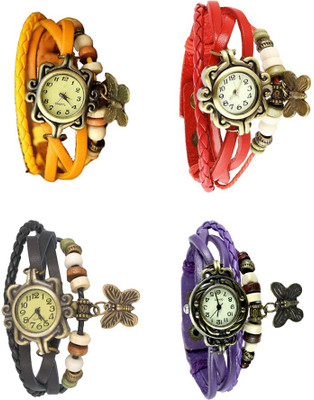

NS18 Vintage Butterfly Rakhi Combo of 4 Yellow, Black, Red And Purple Watch - For Women