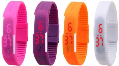 NS18 Silicone Led Magnet Band Combo of 4 Pink, Purple, Orange And White Digital Watch  - For Boys & Girls   Watches  (NS18)