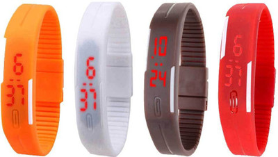 

NS18 Silicone Led Magnet Band Watch Combo of 4 Orange, White, Brown And Red Watch - For Couple
