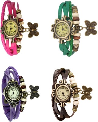 NS18 Vintage Butterfly Rakhi Combo of 4 Pink, Purple, Green And Brown Analog Watch  - For Women   Watches  (NS18)