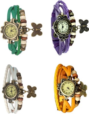 NS18 Vintage Butterfly Rakhi Combo of 4 Green, White, Purple And Yellow Analog Watch  - For Women   Watches  (NS18)