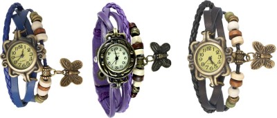 NS18 Vintage Butterfly Rakhi Watch Combo of 3 Blue, Purple And Black Analog Watch  - For Women   Watches  (NS18)