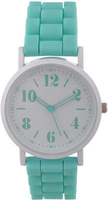

Zillion Trendy White Case Mint Green Silicone Strap Watch - For Women