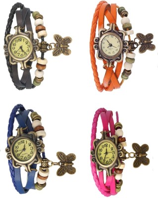 NS18 Vintage Butterfly Rakhi Combo of 4 Black, Blue, Orange And Pink Analog Watch  - For Women   Watches  (NS18)