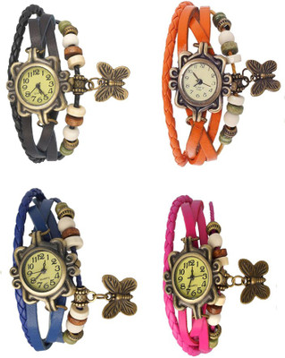 NS18 Vintage Butterfly Rakhi Combo of 4 Black, Blue, Orange And Pink Analog Watch  - For Women   Watches  (NS18)