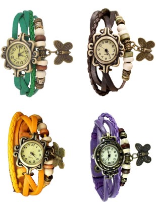 NS18 Vintage Butterfly Rakhi Combo of 4 Green, Yellow, Brown And Purple Analog Watch  - For Women   Watches  (NS18)