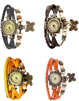 NS18 Vintage Butterfly Rakhi Combo of 4 Black, Yellow, Brown And Orange Analog Watch  - For Women   Watches  (NS18)