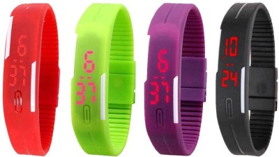 NS18 Silicone Led Magnet Band Combo of 4 Red, Green, Purple And Black Digital Watch  - For Boys & Girls   Watches  (NS18)