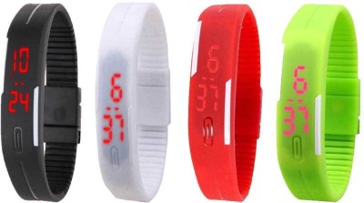 NS18 Silicone Led Magnet Band Combo of 4 Black, White, Red And Green Digital Watch  - For Boys & Girls   Watches  (NS18)