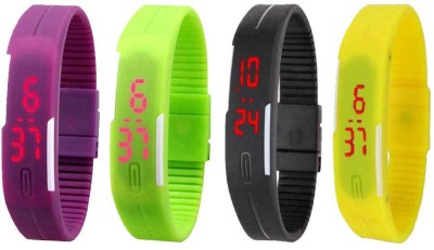 NS18 Silicone Led Magnet Band Combo of 4 Purple, Green, Black And Yellow Digital Watch  - For Boys & Girls   Watches  (NS18)