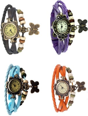 NS18 Vintage Butterfly Rakhi Combo of 4 Black, Sky Blue, Purple And Orange Analog Watch  - For Women   Watches  (NS18)