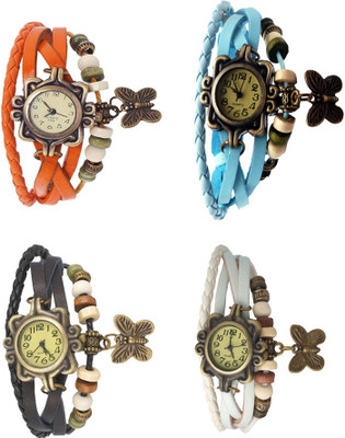 

Kissu Vintage Rakhi Combo of 4 Orange, Black, Sky Blue And White Watch - For Women