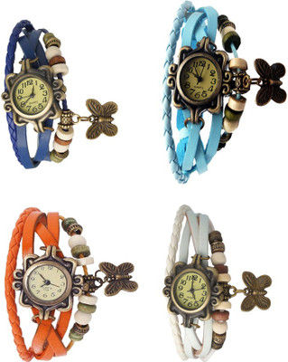 View NS18 Vintage Butterfly Rakhi Combo of 4 Blue, Orange, Sky Blue And White Analog Watch  - For Women Wrist Watches Price Online(NS18)