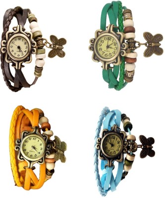 NS18 Vintage Butterfly Rakhi Combo of 4 Brown, Yellow, Green And Sky Blue Analog Watch  - For Women   Watches  (NS18)