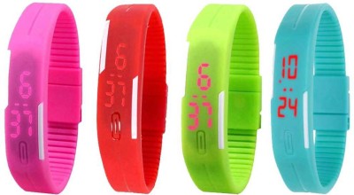 NS18 Silicone Led Magnet Band Watch Combo of 4 Pink, Red, Green And Sky Blue Digital Watch  - For Couple   Watches  (NS18)