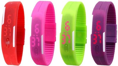 NS18 Silicone Led Magnet Band Watch Combo of 4 Red, Pink, Green And Purple Digital Watch  - For Couple   Watches  (NS18)