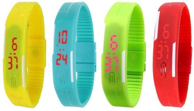 NS18 Silicone Led Magnet Band Watch Combo of 4 Yellow, Sky Blue, Green And Red Digital Watch  - For Couple   Watches  (NS18)