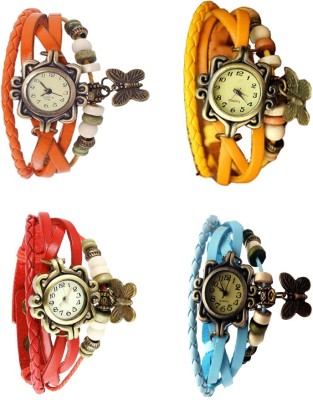 NS18 Vintage Butterfly Rakhi Combo of 4 Orange, Red, Yellow And Sky Blue Analog Watch  - For Women   Watches  (NS18)