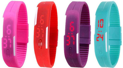 

NS18 Silicone Led Magnet Band Watch Combo of 4 Pink, Red, Purple And Sky Blue Watch - For Couple