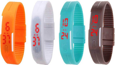 

NS18 Silicone Led Magnet Band Combo of 4 Orange, White, Sky Blue And Brown Watch - For Boys & Girls