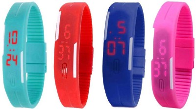 NS18 Silicone Led Magnet Band Combo of 4 Sky Blue, Red, Blue And Pink Digital Watch  - For Boys & Girls   Watches  (NS18)