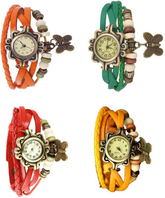 

Kissu Vintage Rakhi Combo of 4 Orange, Red, Green And Yellow Watch - For Women