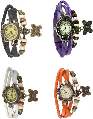 NS18 Vintage Butterfly Rakhi Combo of 4 Black, White, Purple And Orange Analog Watch  - For Women   Watches  (NS18)