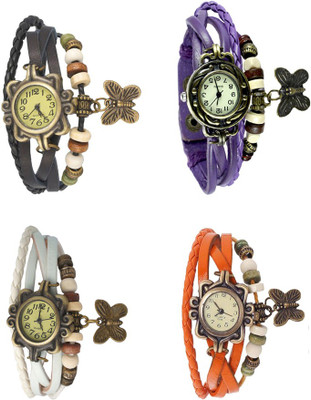 NS18 Vintage Butterfly Rakhi Combo of 4 Black, White, Purple And Orange Analog Watch  - For Women   Watches  (NS18)