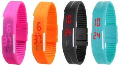 NS18 Silicone Led Magnet Band Watch Combo of 4 Pink, Orange, Black And Sky Blue Digital Watch  - For Couple   Watches  (NS18)