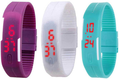 

Kissu Led Band Watch Combo of 3 Purple, White And Sky Blue Watch - For Couple