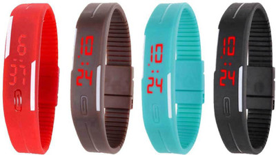 

NS18 Silicone Led Magnet Band Combo of 4 Red, Brown, Sky Blue And Black Watch - For Boys & Girls