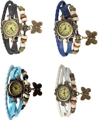 NS18 Vintage Butterfly Rakhi Combo of 4 Black, Sky Blue, Blue And White Analog Watch  - For Women   Watches  (NS18)