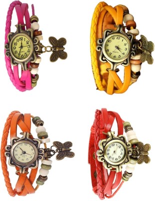 NS18 Vintage Butterfly Rakhi Combo of 4 Pink, Orange, Yellow And Red Analog Watch  - For Women   Watches  (NS18)