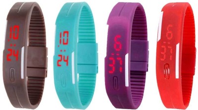 NS18 Silicone Led Magnet Band Watch Combo of 4 Brown, Sky Blue, Purple And Red Digital Watch  - For Couple   Watches  (NS18)
