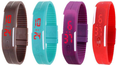 NS18 Silicone Led Magnet Band Watch Combo of 4 Brown, Sky Blue, Purple And Red Digital Watch  - For Couple   Watches  (NS18)