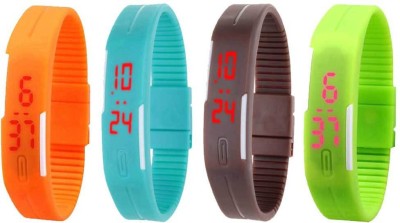 NS18 Silicone Led Magnet Band Combo of 4 Orange, Sky Blue, Brown And Green Digital Watch  - For Boys & Girls   Watches  (NS18)