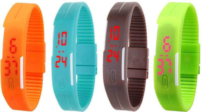 

NS18 Silicone Led Magnet Band Combo of 4 Orange, Sky Blue, Brown And Green Watch - For Boys & Girls