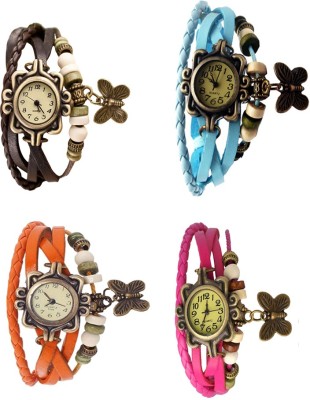 NS18 Vintage Butterfly Rakhi Combo of 4 Brown, Orange, Sky Blue And Pink Analog Watch  - For Women   Watches  (NS18)