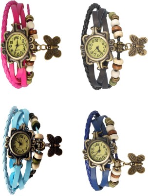 NS18 Vintage Butterfly Rakhi Combo of 4 Pink, Sky Blue, Black And Blue Analog Watch  - For Women   Watches  (NS18)