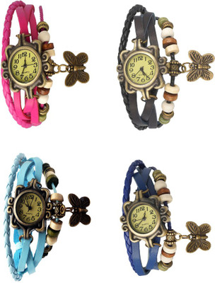 

Kissu Vintage Rakhi Combo of 4 Pink, Sky Blue, Black And Blue Watch - For Women