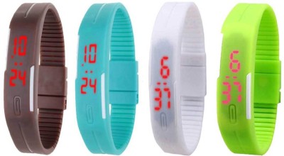 NS18 Silicone Led Magnet Band Combo of 4 Brown, Sky Blue, White And Green Digital Watch  - For Boys & Girls   Watches  (NS18)