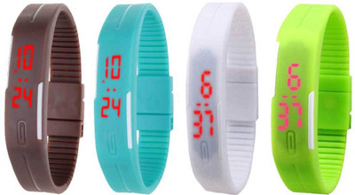 

NS18 Silicone Led Magnet Band Combo of 4 Brown, Sky Blue, White And Green Watch - For Boys & Girls