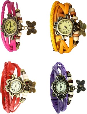 NS18 Vintage Butterfly Rakhi Combo of 4 Pink, Red, Yellow And Purple Analog Watch  - For Women   Watches  (NS18)