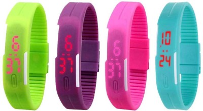 NS18 Silicone Led Magnet Band Watch Combo of 4 Green, Purple, Pink And Sky Blue Digital Watch  - For Couple   Watches  (NS18)