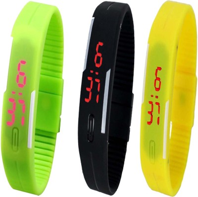 Twok Combo of Led Band Green + Black + Yellow Digital Watch  - For Men & Women   Watches  (Twok)
