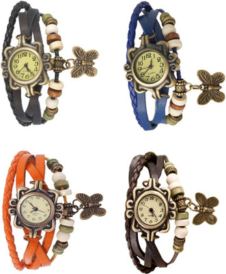 

Kissu Vintage Rakhi Combo of 4 Black, Orange, Blue And Brown Watch - For Women