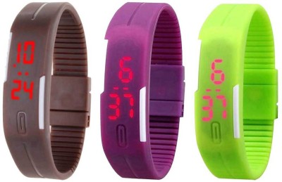 NS18 Silicone Led Magnet Band Combo of 3 Brown, Purple And Green Digital Watch  - For Boys & Girls   Watches  (NS18)