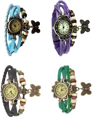 NS18 Vintage Butterfly Rakhi Combo of 4 Sky Blue, Black, Purple And Green Analog Watch  - For Women   Watches  (NS18)