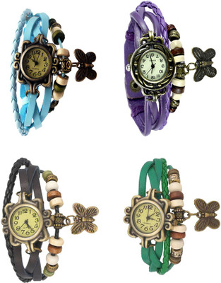 

Kissu Vintage Rakhi Combo of 4 Sky Blue, Black, Purple And Green Watch - For Women