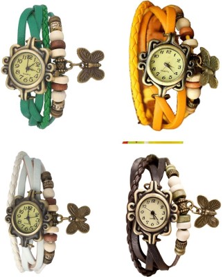 NS18 Vintage Butterfly Rakhi Combo of 4 Green, White, Yellow And Brown Analog Watch  - For Women   Watches  (NS18)
